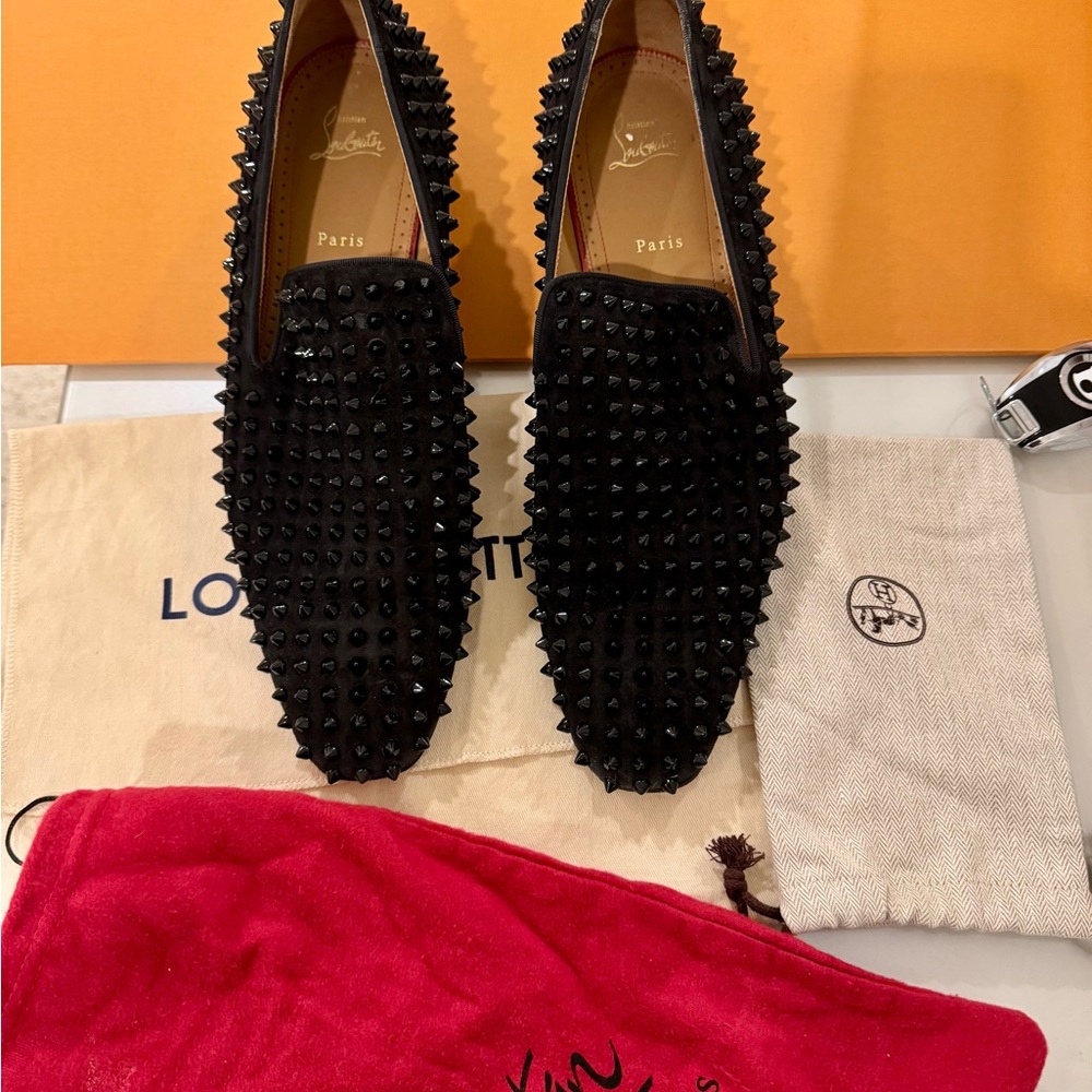 Christian Louboutin Black Studded Slip-On Loafers